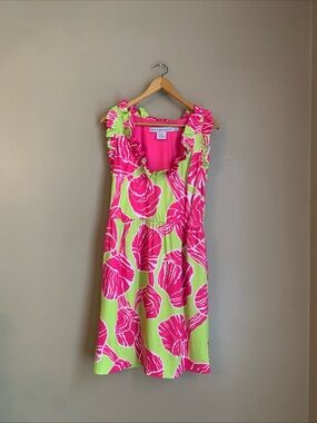 Gretchen Scott Dress Women Large Pink Yellow Girlie Girl Shell Shock Sleeveless